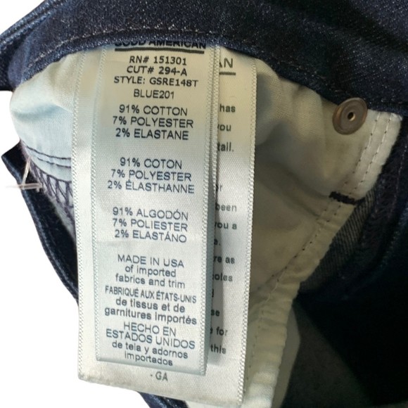 Good American Good Straight Dark Wash Distressed Raw Hem Jeans 0/25 Mid Rise - Picture 5 of 9